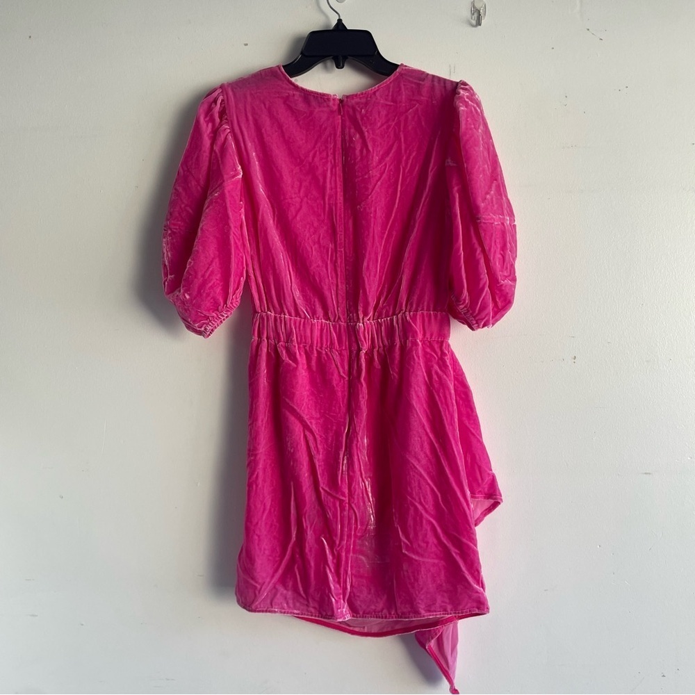 Rhode Pia Puff Sleeve Draped Dress pink velvet 22644 - Picture 7 of 14